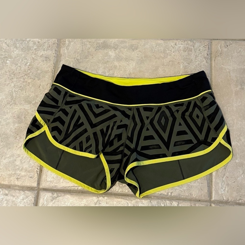 Rare Lululemon Run Speed Short 2.5” Chevron Shuffle Split Pea Black Sz 10 - Picture 6 of 8